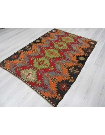 Handwoven vintage colourful Turkish Afyon kilim rug