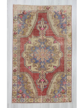 Worn out distressed decorative Turkish Konya area rug