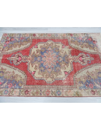 Worn out distressed decorative Turkish Konya area rug