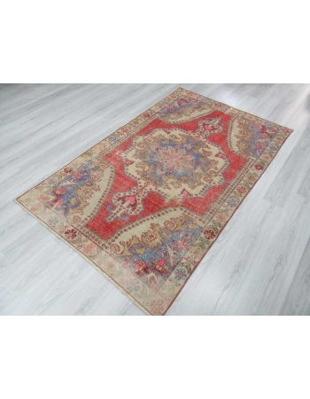 Worn out distressed decorative Turkish Konya area rug