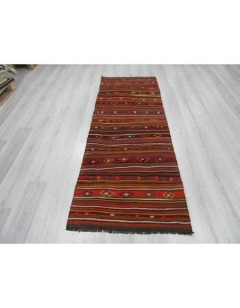 Vintage embroidered Turkish kelim runner rug