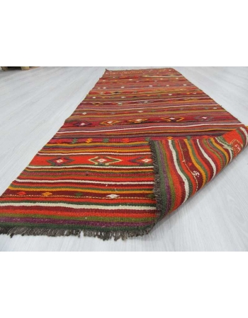 Vintage embroidered Turkish kelim runner rug