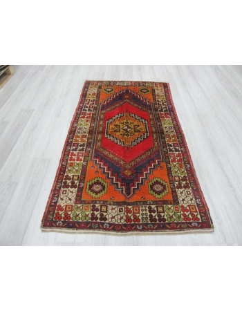 Vintage traditional piled Turkish rug