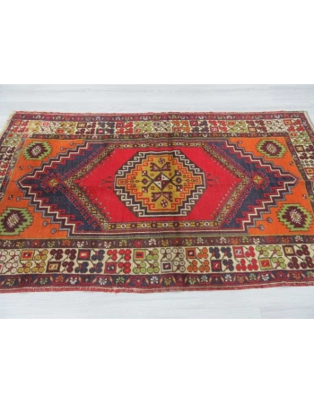 Vintage traditional piled Turkish rug