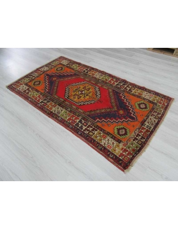 Vintage traditional piled Turkish rug