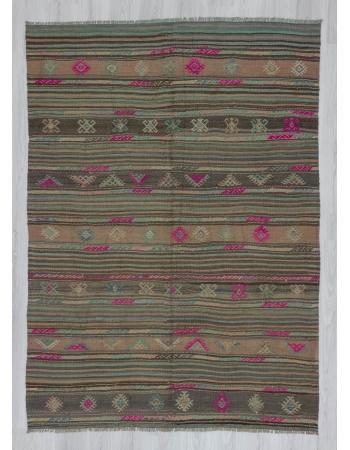 Vintage embroidered decorative Turkish kilim rug