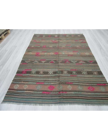 Vintage embroidered decorative Turkish kilim rug