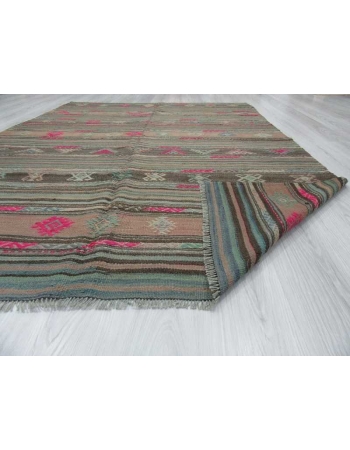 Vintage embroidered decorative Turkish kilim rug