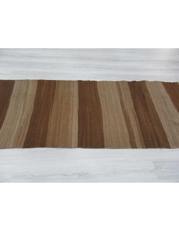 Handwoven vintage naturel brown striped Turkish kilim runner rug