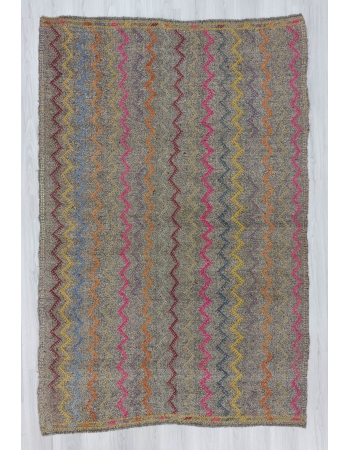 Vintage embroidered decorative Turkish kilim rug