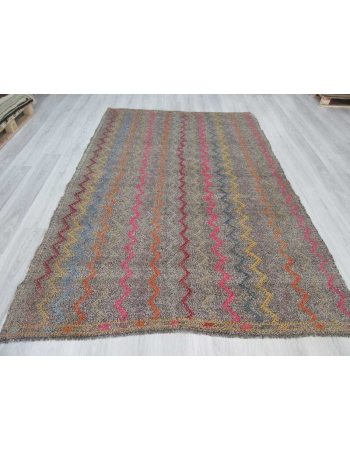 Vintage embroidered decorative Turkish kilim rug