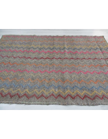 Vintage embroidered decorative Turkish kilim rug