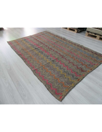 Vintage embroidered decorative Turkish kilim rug