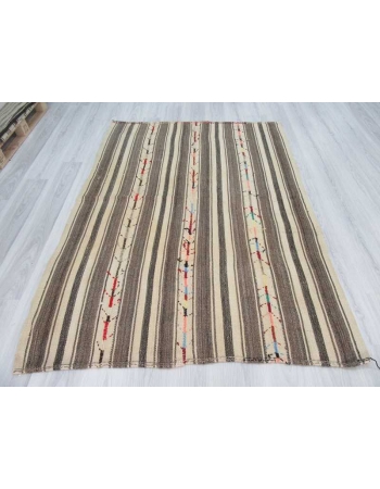 Handwoven vintage striped Turkish kilim rug