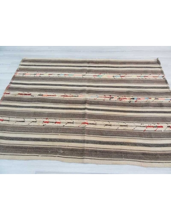 Handwoven vintage striped Turkish kilim rug