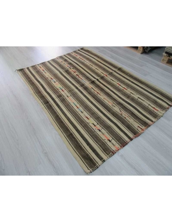 Handwoven vintage striped Turkish kilim rug