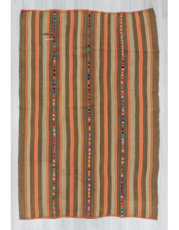 Vintage brown orange striped decorative Turkish kilim rug