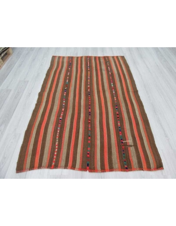 Vintage brown orange striped decorative Turkish kilim rug