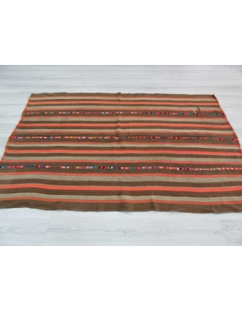 Vintage brown orange striped decorative Turkish kilim rug