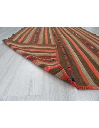 Vintage brown orange striped decorative Turkish kilim rug