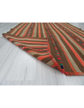 Vintage brown orange striped decorative Turkish kilim rug