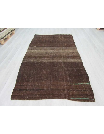 Vintage dark brown decorative modern Turkish kilim rug