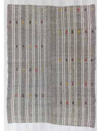 Vintage white striped grey Turkish kilim rug