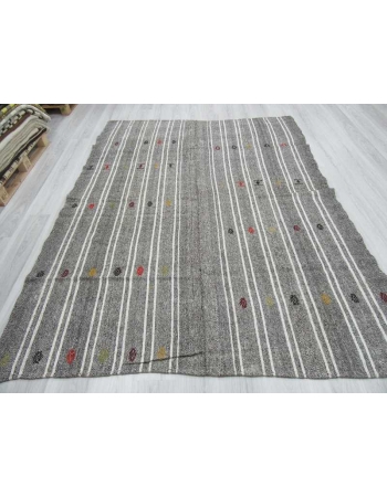 Vintage white striped grey Turkish kilim rug