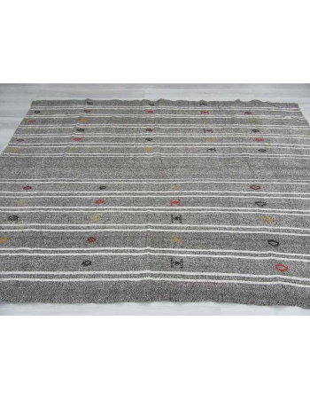Vintage white striped grey Turkish kilim rug