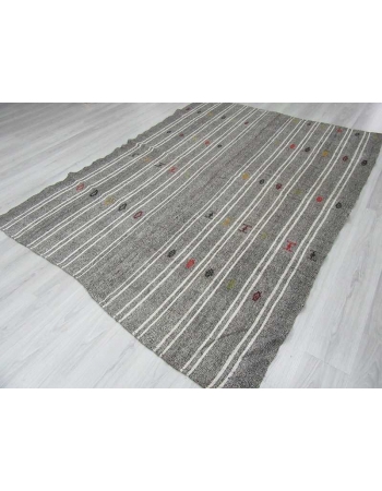 Vintage white striped grey Turkish kilim rug