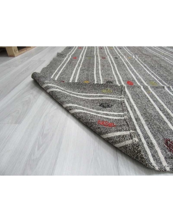 Vintage white striped grey Turkish kilim rug