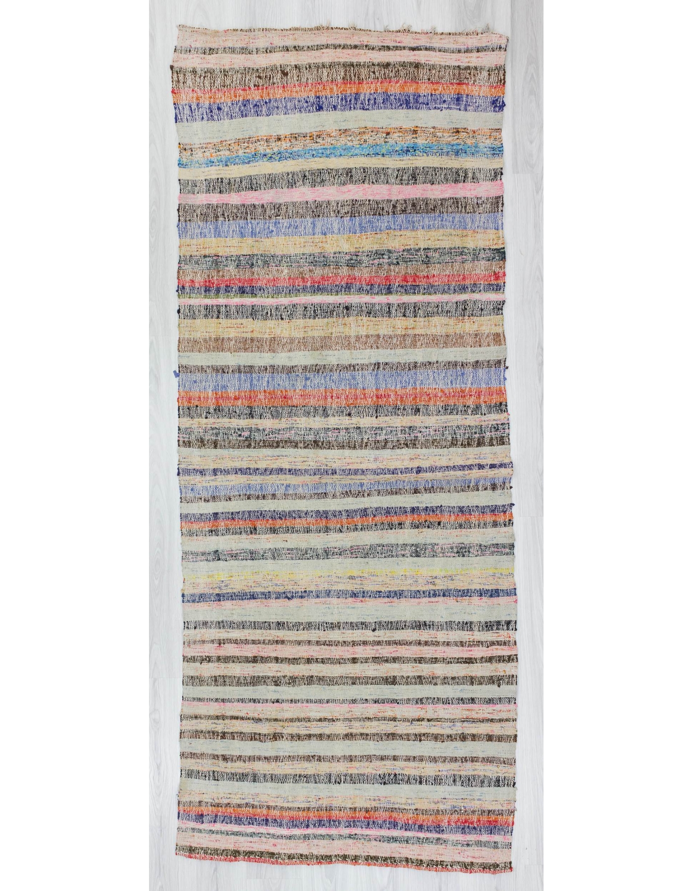 Vintage Striped Colorful Turkish Rag, Striped Runner Rug