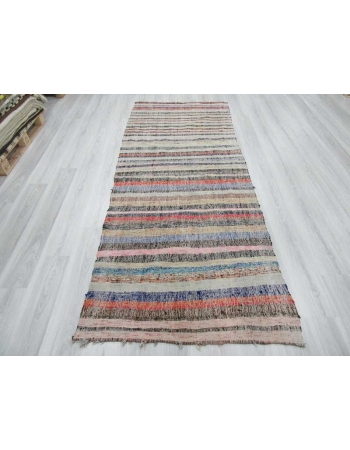 Vintage striped colorful Turkish rag runner rug