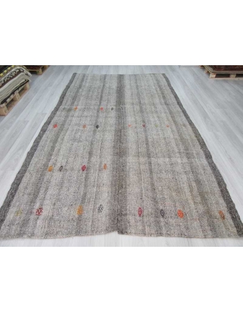 Handwoven large vintage grey Turkish kilim rug