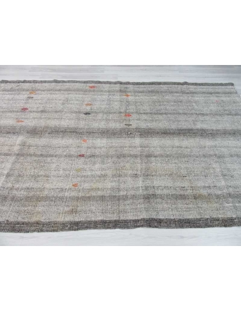 Handwoven large vintage grey Turkish kilim rug