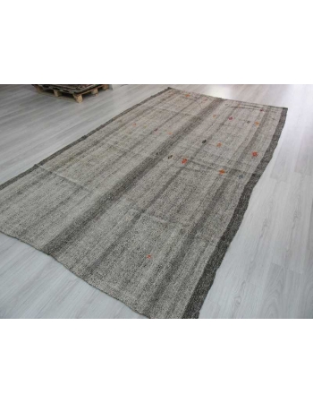 Handwoven large vintage grey Turkish kilim rug