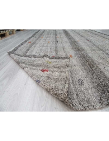 Handwoven large vintage grey Turkish kilim rug