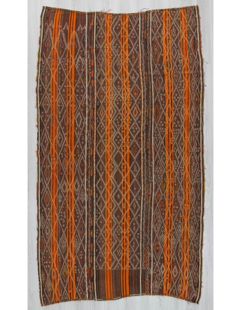 Vintage orange striped embroidered Turkish kilim rug