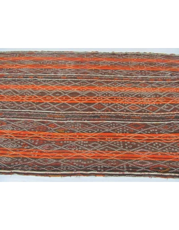 Vintage orange striped embroidered Turkish kilim rug