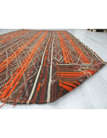 Vintage orange striped embroidered Turkish kilim rug