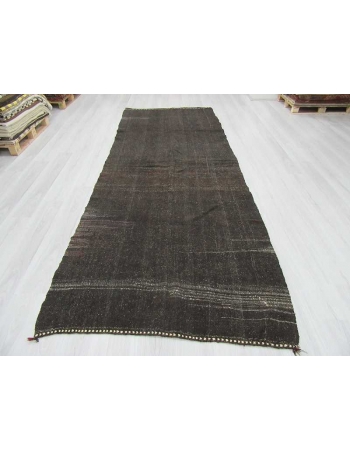Vintage modern black Turkish goat hair kilim rug