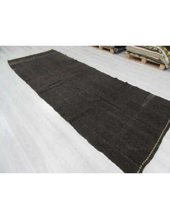 Vintage modern black Turkish goat hair kilim rug