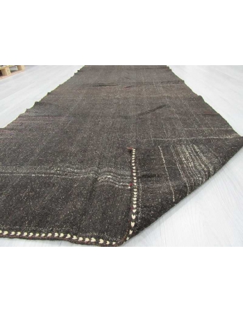 Vintage modern black Turkish goat hair kilim rug