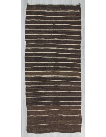 Vintage black white brown striped naturel Turkish kilim rug