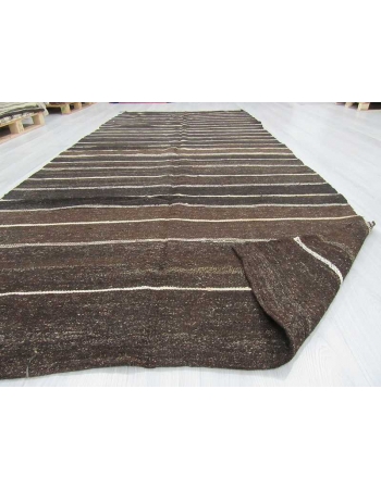 Vintage black white brown striped naturel Turkish kilim rug