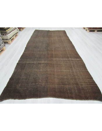 Vintage modern dark brown Turkish kilim rug