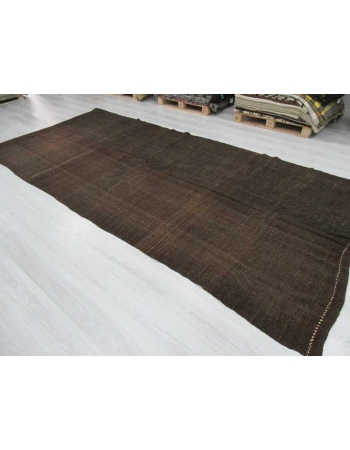 Vintage modern dark brown Turkish kilim rug