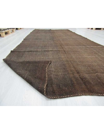 Vintage modern dark brown Turkish kilim rug