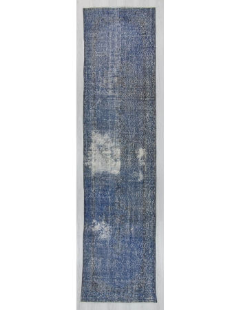 Vintage blue overdyed Turkish runner rug