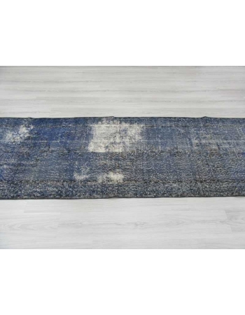 Vintage blue overdyed Turkish runner rug